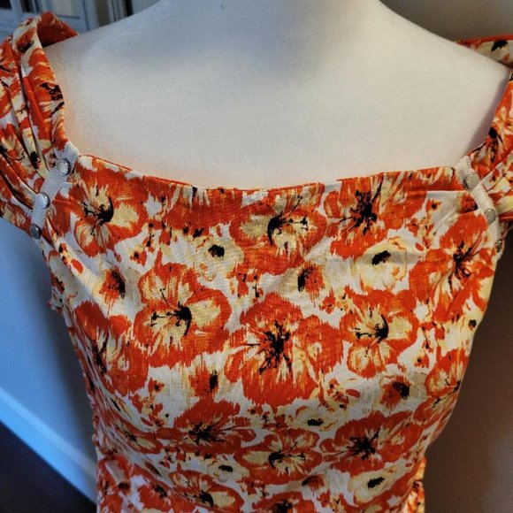 White House Black Market Orange Floral Top - Picture 2 of 5
